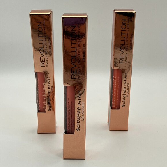 Makeup Revolution Velvet Lip Lacquer Matte Longwear 3pc Set - NEW - Picture 1 of 6